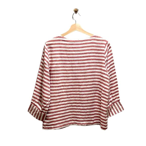 Rachel Zoe Striped Linen Button Down Blouse Burgundy Size M Coastal Bohemian - Picture 8 of 10